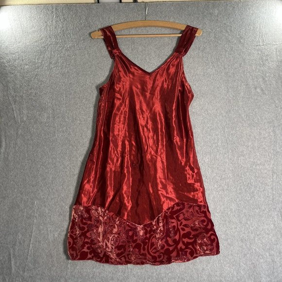 Giraffe At Home Nightgown Small Red velvet Trim Satin negligee Slip Chemise Sexy - Picture 1 of 13